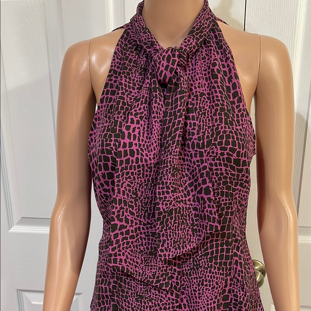 BCBGMaxAzria Pink and Black Fitted Halter Tank Top